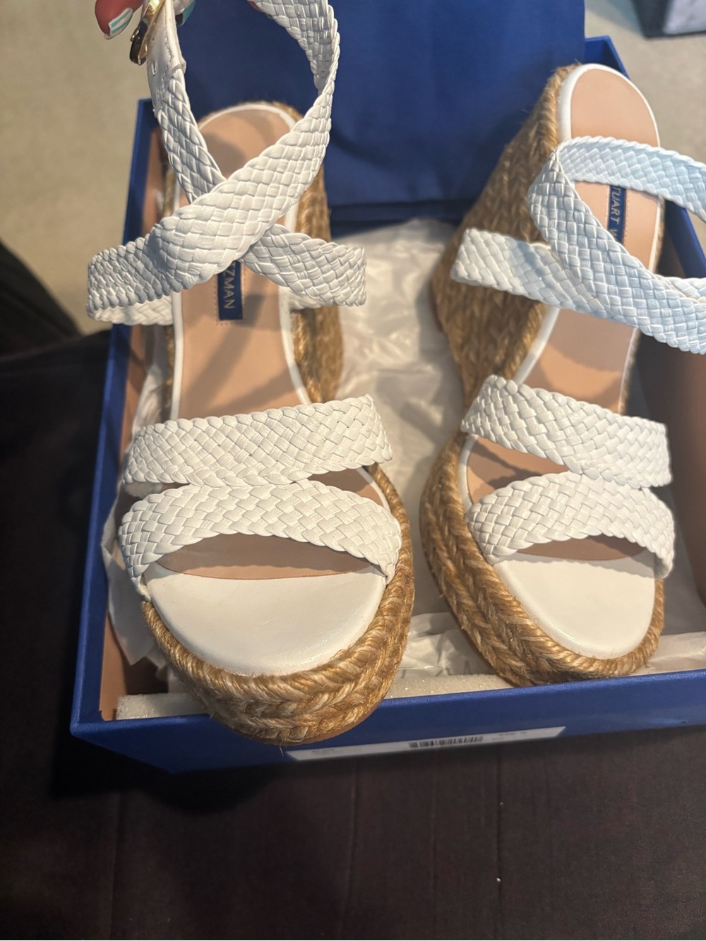 Stuart Weitzman size 8.5 White Braided Espadrille Wedge Sandals